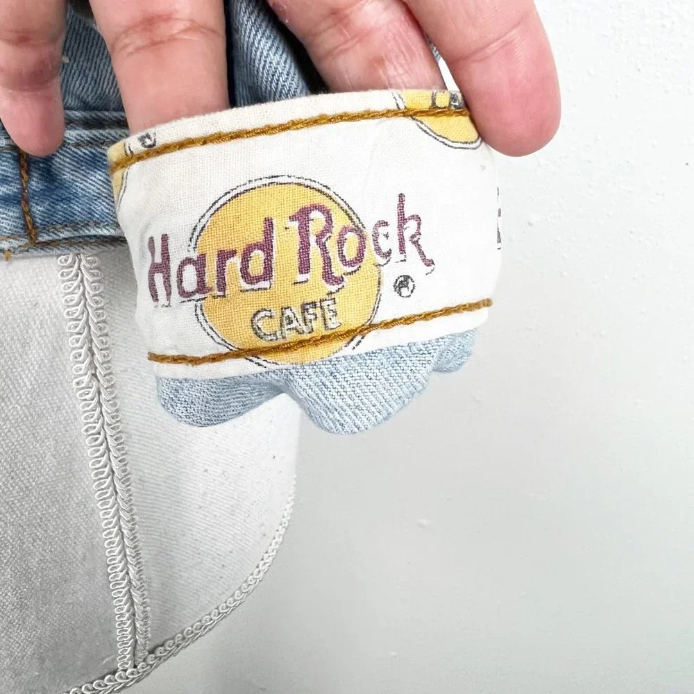 Vintage 90s Hard Rock Cafe Orlando Cropped Denim Jacket Youth 8 Embroidered Kids